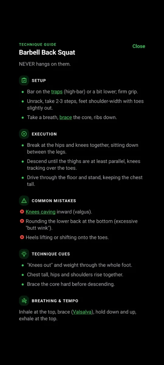 Exercise technique guide